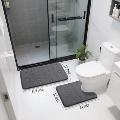 Yimobra Memory Foam Bathroom Mat Set, 31.5 x 20 & 24 x 20 in, Dark Gray