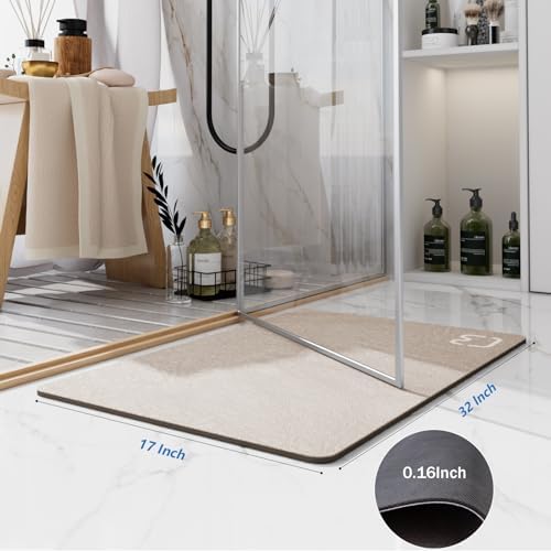 Diatomaceous Earth Bath Mat Stone Bath Mats for Bathroom,17"x32",Taupe