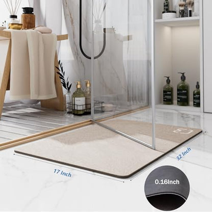 Diatomaceous Earth Bath Mat Stone Bath Mats for Bathroom,17"x32",Taupe
