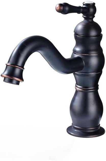 Brushed Nickel Basin Faucet Single Handle Hot Cold Water Bathroom Tap Deck Mounted Long Spout Lavatory Sink Mixer Faucet,Gold,Include:1*Faucet