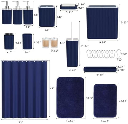 Bathroom Accessory Set - Bathroom Set, 12PC Bathroom Accessories Set, Blue Bathroom Accessories Set, Mini Trash Can, Toilet Brush, Trash Can & Soap Dispenser