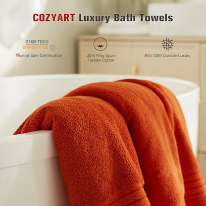 COZYART Luxury Bath Towels 4 PCS, 27x54 650 GSM Turkish Cotton Burnt Orange