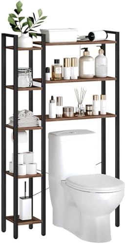 HOOBRO Over The Toilet Storage Rack, 8-Tier Bathroom Organizer Over Toilet Shelf | freestanding Over the Toilet Storage for Toilet Paper Holder,Space Saver, Rustic Brown and Black BF86TS01