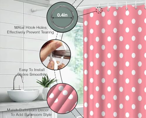 Polka Dot Shower Curtain Pink Retro Spot Vintage Fabric Decorative Bathroom Curtains with Hooks,70" Wx75 H