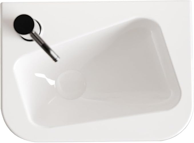 14"x10" Small Bathroom Sink Wall Mount Bathroom Sink Rectangle Ceramic Wash Basin floating Mini Vessel Sink for Bathrooms, Left Hand
