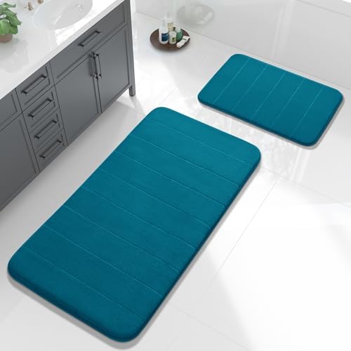 Yimobra Large Memory Foam Bathroom Mat Set, 44x24&24x17 in, Peacock Blue