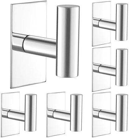 VAEHOLD Wall Towel Hooks, Heavy Duty Sticky Holder Waterproof Towel Hooks for Hanging Coat, Clothes, Closet Hook Wall Mount for Kitchen (Chrome, 6 Pack)