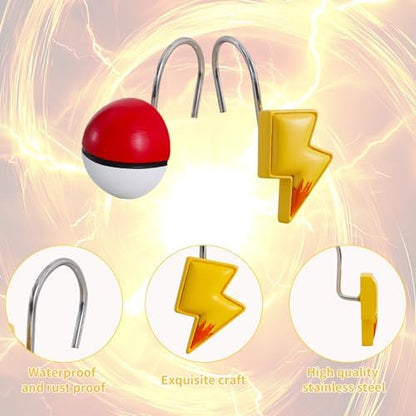 12-Piece Lightning Cartoon Anime Shower Curtain Hooks for Bathroom