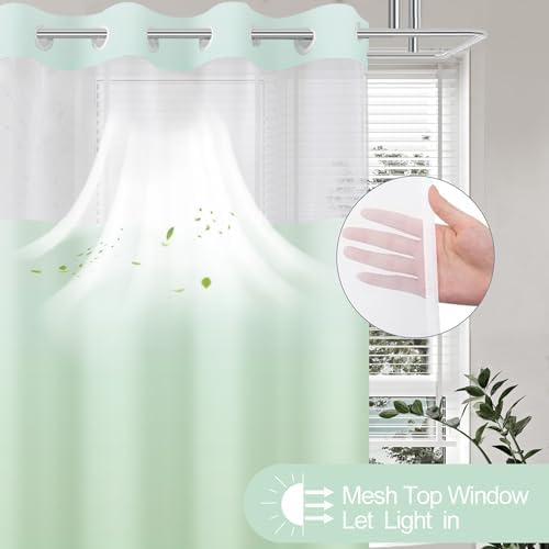 No Hook Shower Curtain and Liner for Bathroom, Ombre Mint Green, 71" x 74"
