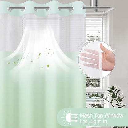 No Hook Shower Curtain and Liner for Bathroom, Ombre Mint Green, 71" x 74"