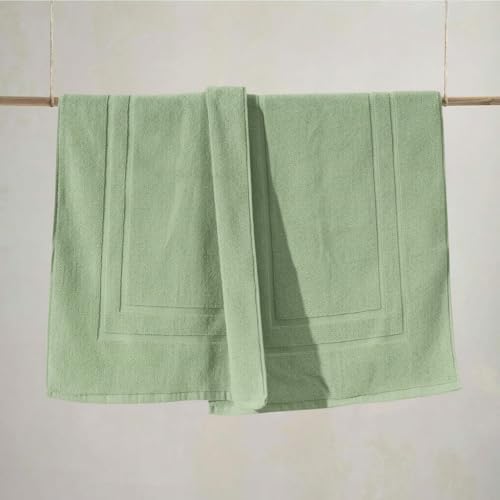 Feather & Stitch 2 Piece Towel Like Bath Mats (30x21 Inch) 100% Cotton Terry Bath Mats, Bathroom Shower Floor Mats [NOT A Bathroom Rug], Soft Absorbent Washable Mats - Pastel Green