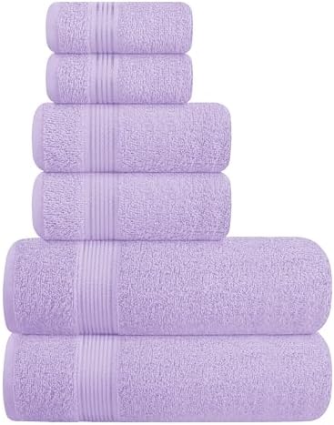 Belizzi Home Ultra Soft 6 Pack Cotton Towel Set, Contains 2 Bath Towels 28x55 inch, 2 Hand Towels 16x24 inch & 2 Wash Coths 12x12 inch, Ideal for Everyday use, Compact & Lightweight - Dark Purple