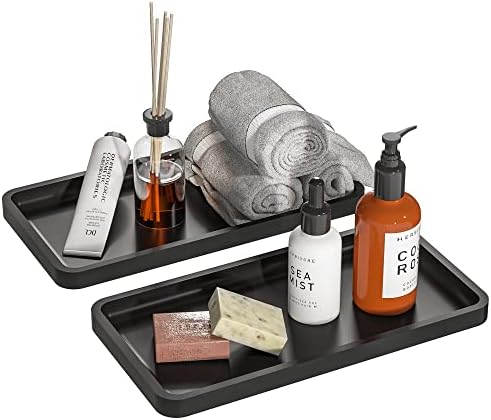 Weenson Bathroom Vanity Trays for Countertop Toiletries Decor Candle Perfume Makeup, Kitchen Tray for Soap Dispenser Spice Salt Oil, Black Tray for Toilet Tank Nightstand Coffee Set of 2