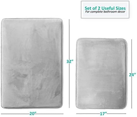 Clara Clark 2 Piece Bathroom Rugs Bath Mat Set, Velvet Memory Foam Bath Mats for Bathroom - Non-Slip, PVC Backing Bath Rugs, Washable - Dries Quickly, Silver