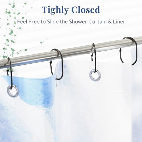 Bathway Shower Curtain Rings, Bathway Shower Curtain Hooks, Black Shower Curtain Hooks Rings Rust Proof, Anti-Drop Smooth Shower Rings for Curtain, 12 Pcs Metal Shower Hooks for Shower Curtain Rod