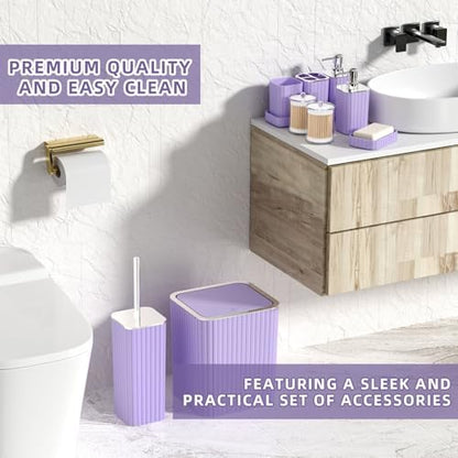 XLHOMO Bathroom Accessories Set - 25PC Bathroom Sets with Shower Curtain and Rugs, Purple Bathroom Accessories with Trash Can, Soap Dispenser, Soap Dish & Toilet Brush