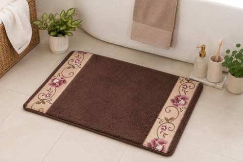 Zahari Home Larrisa Floral Bathroom Rug Luxury Bath Rug Washable Contemporary Decor Beautiful Shower Mat Unique Design Stylish Non Slip Shower Mat Flower Bath Rug Bath Shower Tub Decor