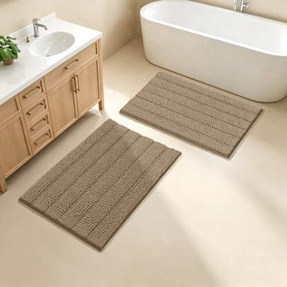 Bcoimo Bath Rug Mat Sets, 2 Piece Extra Soft Chenille Tan Batroomh Mat Set