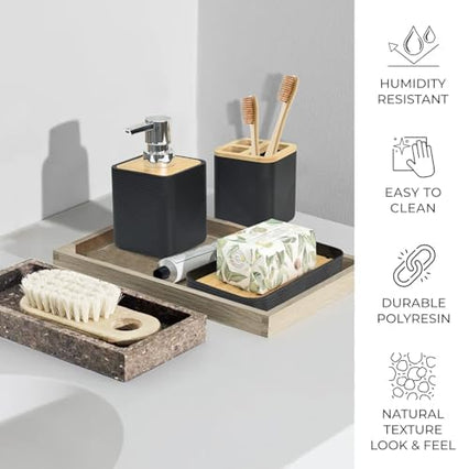 CERBIOR Bamboo Bathroom Accessories Set 6 Piece Square Spiral Set,Black