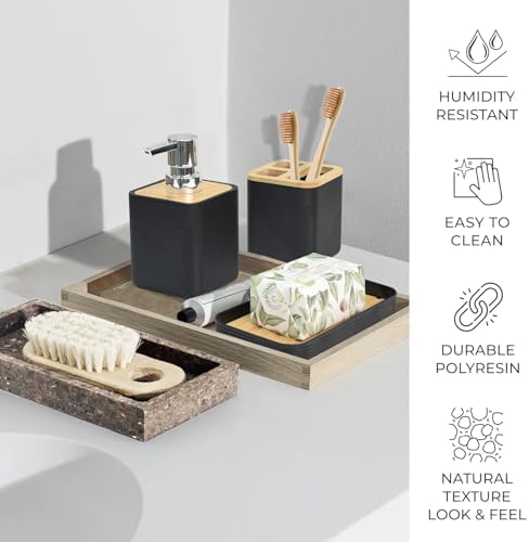 CERBIOR Bamboo Bathroom Accessory Set with Shower Curtain,Black,20PCS