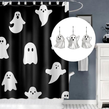Sunlit Ghost Shower Curtain Hooks, Home Decorative Shower Curtain Rings for Bathroom, Halloween Shower Curtain Hangers Bathroom Accessories, Set of 12, Silver