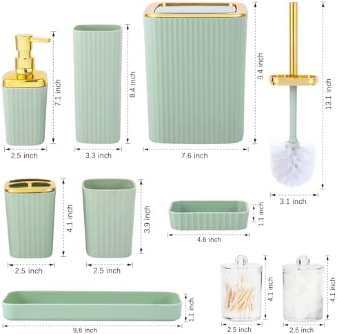 9 PCS Green Bathroom Accessories Set with Trash Can Bathroom Accessory