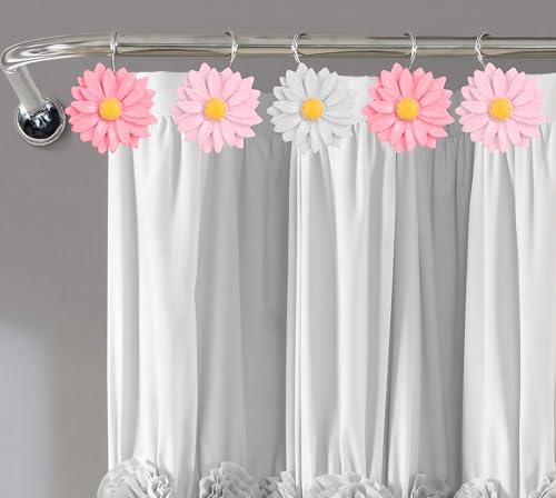 Daisy Flower Shower Curtain Hooks, 12PCS Stainless Steel Anti Rust Sunflower Shower Curtain Hooks Floral Decorative Curtain Hanger Hooks for Living Room Bathroom Decor (Mixed Color)