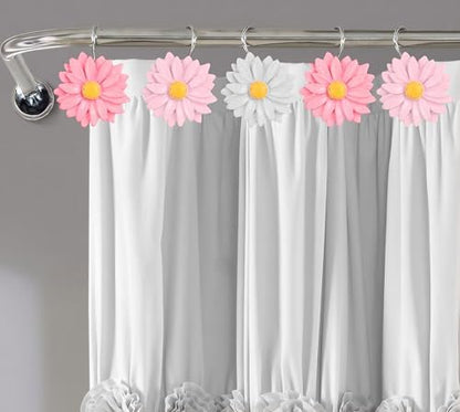 Daisy Flower Shower Curtain Hooks, 12PCS Stainless Steel Anti Rust Sunflower Shower Curtain Hooks Floral Decorative Curtain Hanger Hooks for Living Room Bathroom Decor (Mixed Color)