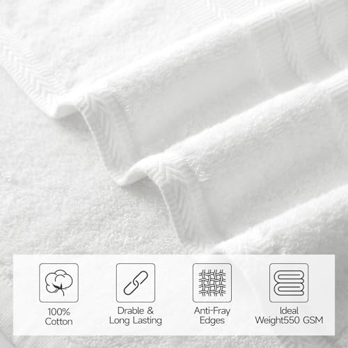 REDKISS 8 Piece White Towels Set, 100% Cotton Luxury Towel 600 GSM