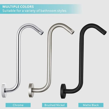 Shower Head Extension Arm with Flange, S Shaped High Rise Gooseneck Showerhead Riser Pipe, Universal Standard 1/2" Connection - Bathroom Accessory (12 Inch, Brushed Nickel)