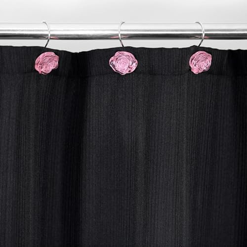Pink Rose Shower Curtain Hooks: Cute Flower Bathroom Curtain Rings, 12Pcs
