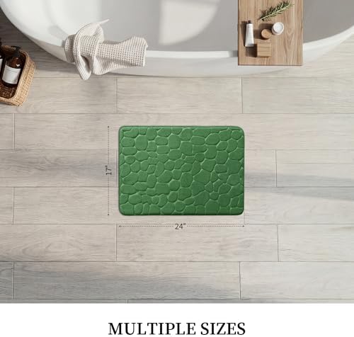 YIHOUSE Memory Foam Bath Mat Cobblestone Bathroom Rugs Super Water Absorbent Bath Mats for Bathroom Machine Washable Bath Rugs(17 x 24,Green)
