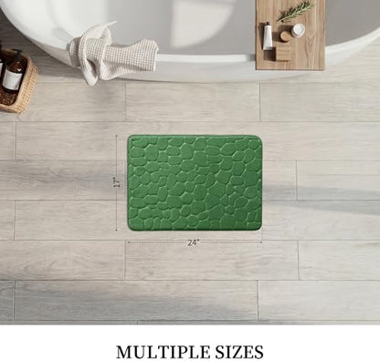 YIHOUSE Memory Foam Bath Mat Cobblestone Bathroom Rugs Super Water Absorbent Bath Mats for Bathroom Machine Washable Bath Rugs(17 x 24,Green)