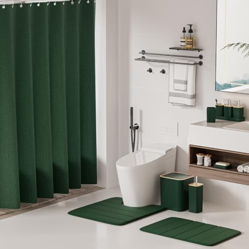 XLHOMO Bathroom Accessories Set - 25PC Green Bathroom Set, Bathroom Set with Shower Curtain and Rugs, Green Shower Curtain Set, Toilet Brush, Bathroom Trash Can