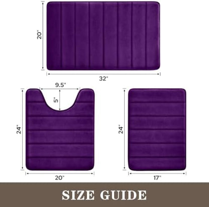 BYSURE Purple Memory Foam Bathroom Rug Set 17"x24"+20"x32"+U20 x24