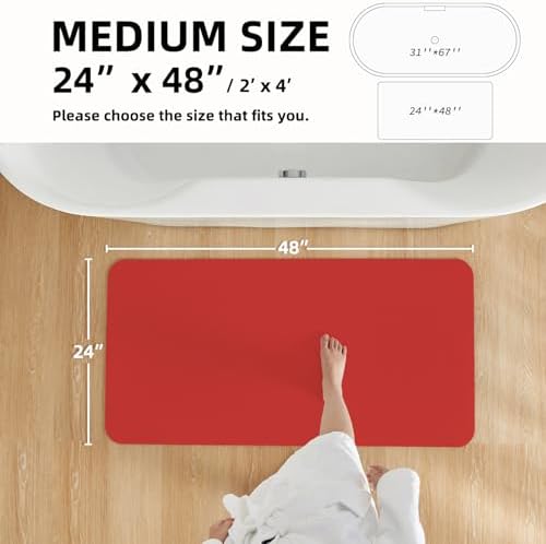 TYUU Thin Bath Mat, Christmas Bathroom Rugs Non Slip, 24x48 Red