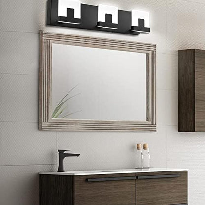YOSHOOT Hand-Made Wooden Spliced Wall Mirror for Bathroom, Rustic Farmhouse Vanity Mirror, Décor Wall Art, Solid Wood Frame, Vertical or Horizontal Hanging, 60" x 36", Grey