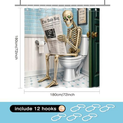 Funny Skeleton Shower Curtain Skull Halloween Bathroom Decor Shower Curtain