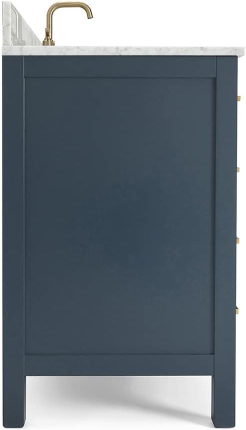 ARIEL Cambridge 36-inch Bathroom Vanity with Sink,Solid Wood, 0.75-inch Italian Carrara Marble Countertop, Single Rectangular Porcelain Sink, 2 Soft Closing Doors, 5 Dovetail Drawers, Midnight Blue