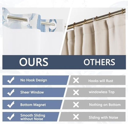 No Hook Shower Curtain with Snap in Liner 71x74 Inch