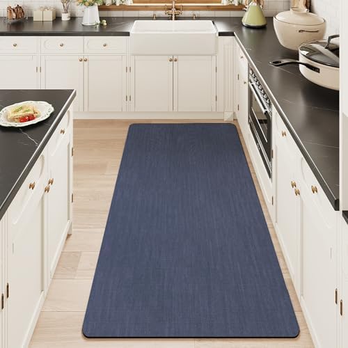 Mecko Bath Mat 24"x48",Ultra Thin Bathroom Rug fit Under Door Navy Blue