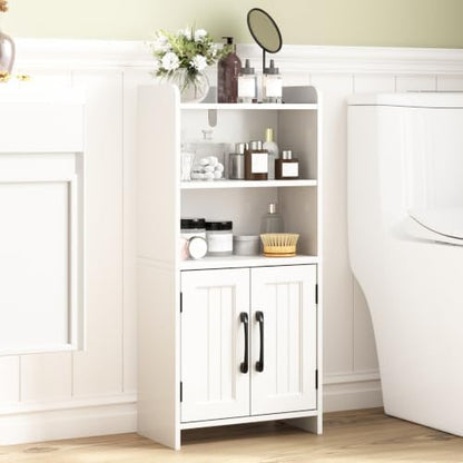 Small Bathroom Storage Cabinet with 2 Doors & Shelf, Line White