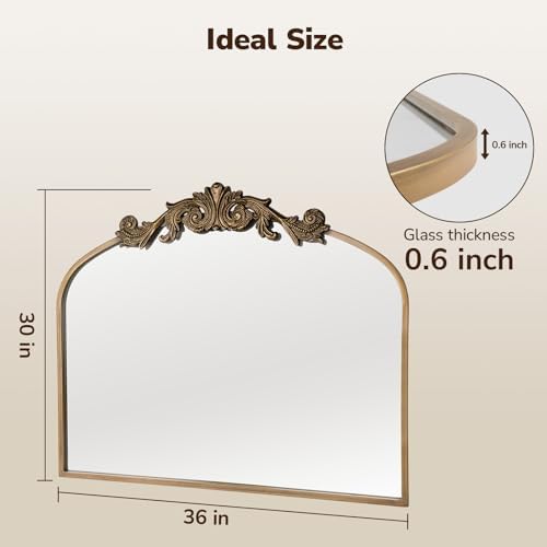USHOWER Vintage Gold Mirror 30x36 Inch, Antique Baroque Bathroom Mirror