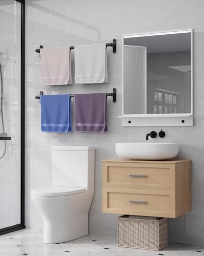 Powools Matte Black 24"-2 Towel Rack, Rustproof Wall Mounted Towel Bar