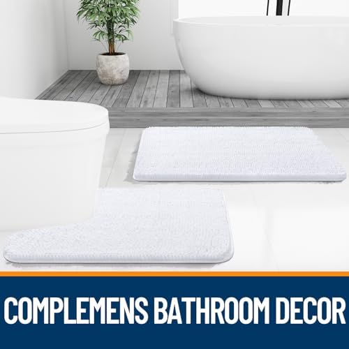 OLANLY Chenille Bathroom Rugs Mats Sets 2 Piece, 36"x24"+24"x20", White