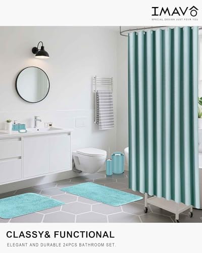 IMAVO Blue Bathroom Accessories,Non Slip Absorbent Bathroom Rugs and Waterproof Shower Curtain with Hooks,Complete Bathroom Set for Bathroom Décor