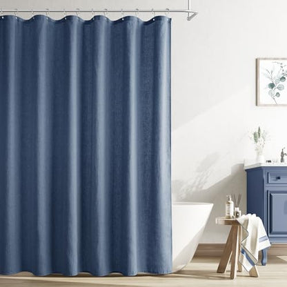 Naturoom Linen Shower Curtain 84 Inch for Bathroom Vintage Blue 1 Panel