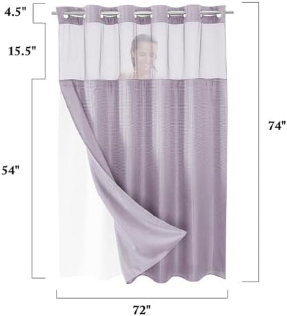 Gibelle No Hook Cloth Lavender Shower Curtain with Liner, 72x74