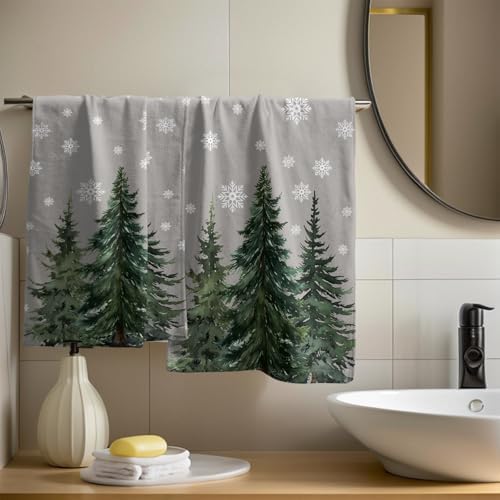 Winter Trees Hand Towels Set of 2, 28x14 Inch Grey Snowflake Brich Tree Soft Comfortable Absorbent Dish Cloths Towel for Kitchen Bathroom Home Xmas Holiday Decor and Gifts