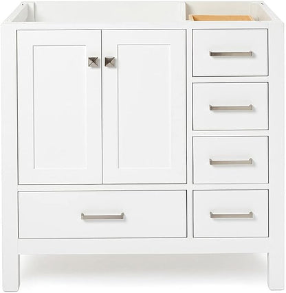 ARIEL Cambridge 36-inch Bathroom Vanity Base Cabinet,Solid Wood, 2 Soft Closing Doors, 5 Dovetail Drawers, White